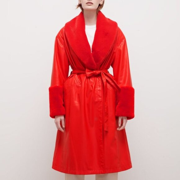 Jakke Bailey Red Faux Leather Faux Fur Trim Coat Size 6 - Picture 1 of 8
